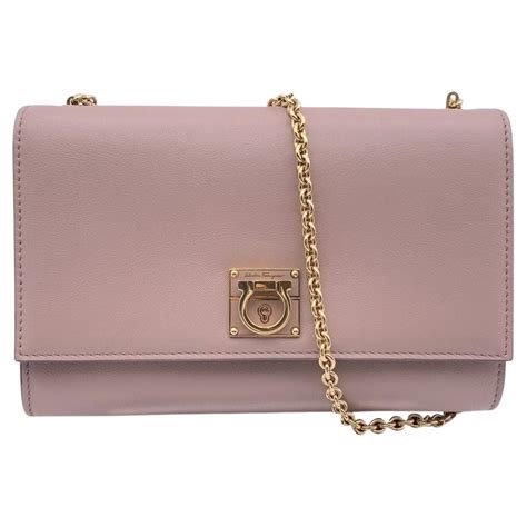 Salvatore Ferragamo Nude Gancino Small Shoulder Bag With Chain For Sale At 1stDibs