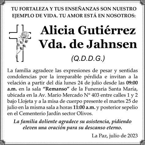 Alicia Gutiérrez Vda De Jahnsen El Diario Bolivia