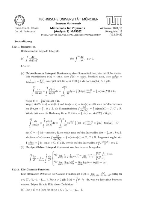 Blatt 12l TECHNISCHE UNIVERSIT AT M UNCHEN Zentrum Mathematik