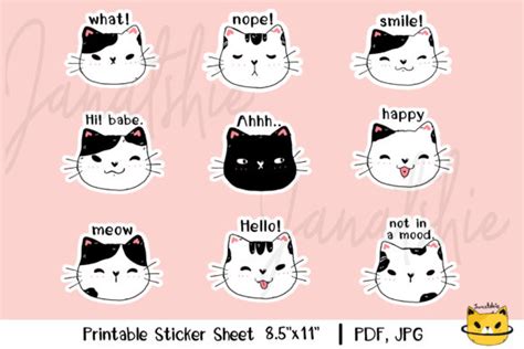 Sticker Sheet Printable Cute Cat Faces Graphic By Janatshie · Creative