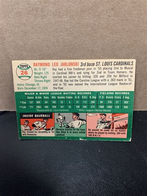 1954 Topps Set Break 26 Ray Jablonski ST LOUIS CARDINALS Lot2067