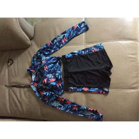 Có sẵn đồ bơi bikini 2 mảnh dài tay cột dây lưng sexy phối hoạ tiết hoa xanh quần cạp cao trẻ