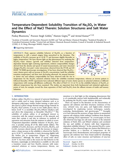 PDF Temperature Dependent Solubility Transition Of Na2SO4 In Water