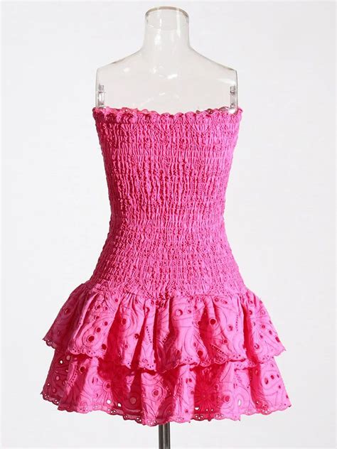 Pink Embroidery Mini Dress Mini Dress Backless Mini Dress Strapless Mini Dress