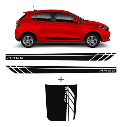 Kit Faixas Fiat Argo 2018 2021 Adesivo Lateral E Do Capô Cor Preto