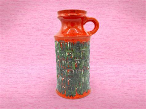 Vintage West German Pottery Vase By Bay Keramik Orange And Green