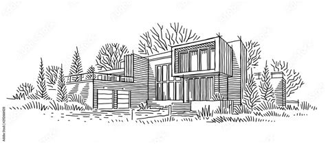 Architectural Sketch Of Individual House Architectural Drawing Line