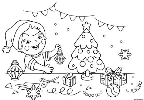 Coloriage Enfant Prepare Decoration De Noel Maternelle Dessin Noel