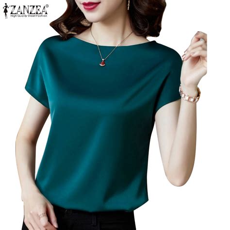 Zanzea Women Korean Commuting Fashion Party Satin Short Sleeve Blouses