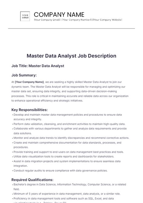 Free Master Data Analyst Job Description Template Edit Online And Download