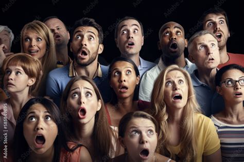 Generative Ai Crowd Gasping With Shocking Annd Surprised Expression