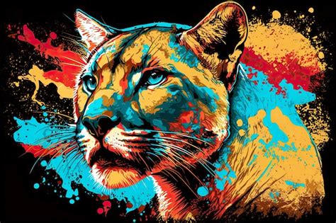 Retrato De Puma En Estilo Pop Art Colores Voladores Expresi N