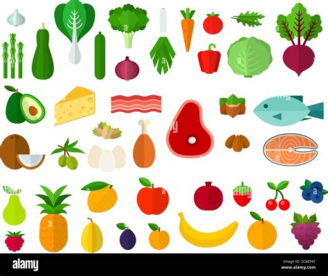 Set Of Ketogenic Diet Icons Flat Vector Stock Vector Image And Art Alamy