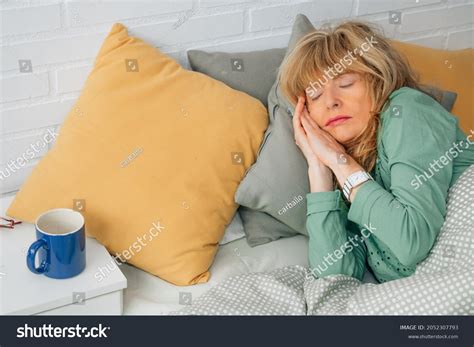 Middleaged Woman Sleeping Resting Bed Stock Photo Shutterstock