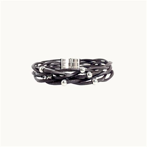 Pulsera De Cuero Genuino Negro Y Marr N Italiano Para Hombre Con