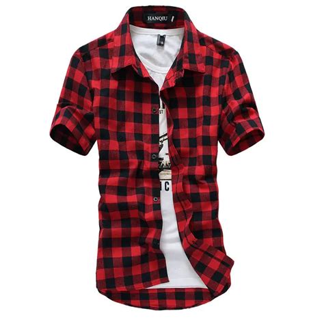 Red And Black Plaid Shirt Men Shirts 2018 New Summer Fashion Chemise