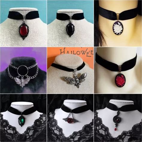 GOTHIC BLACK VELVET Necklace Collar Choker Halloween Retro Chain