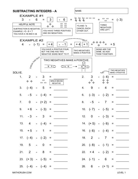 Grade 7 Subtracting Integers Worksheets