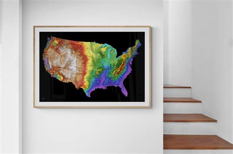 USA Color Elevation Map contiguous States With State Boundaries - Etsy