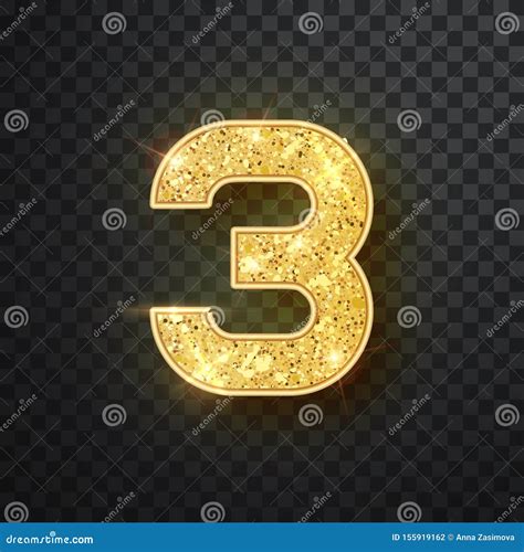 Gold Glitter Numbers Three With Shadow Vector Realistick Shining