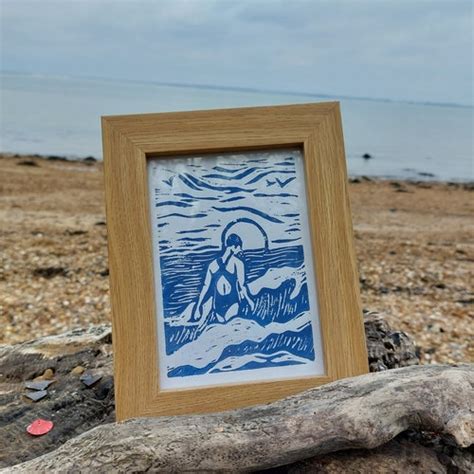 A Cold Sea Swim Lino Cut Style Art Illustration Print Pool Etsy