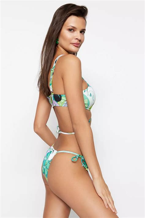 Trendyol Floral Pattern Tie High Leg Bikini Bottoms Buy Trendyol