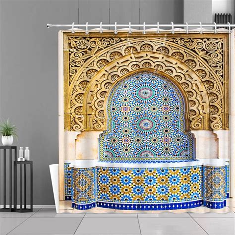 Waterproof Fabric Shower Curtain Arabic Arch Morocco Antique Doors