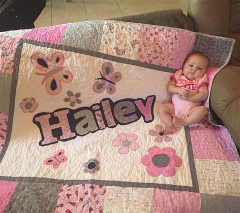 A Quilt For A Friends Baby Girl I Love To Personalize Quilts Baby