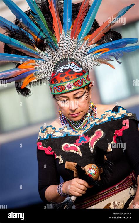 Native Americans Performing Danza Azteca With Drums At The Sheila R