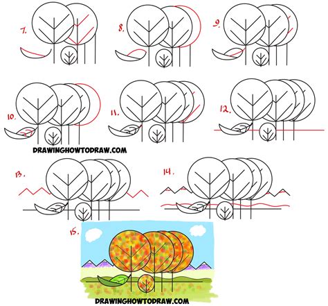 How to Draw Fall / Autumn Scene from the Word "Fall" - Easy Cartoon ...