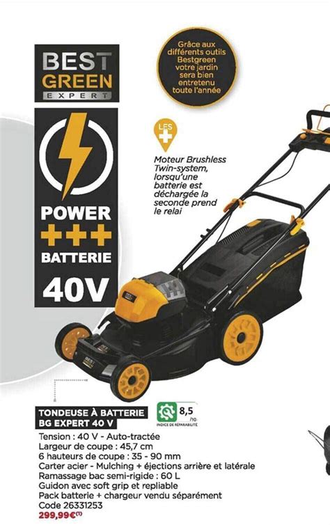 Promo Tondeuse à batterie bg expert 40v chez Bricomarché