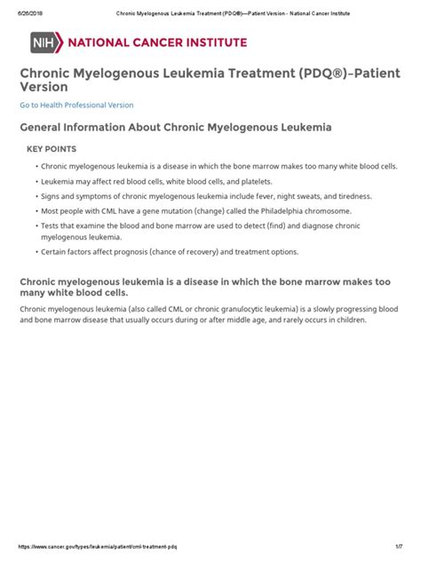 Chronic Myelogenous Leukemia Treatment Pdq® Patient Version