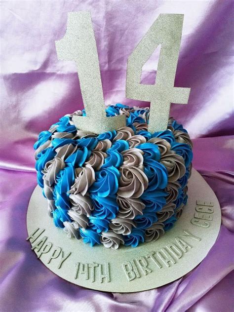 14th Blue Birthday Cake