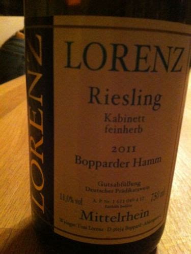 Toni Lorenz Bopparder Hamm Riesling Kabinett Feinherb Vivino