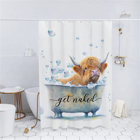 Amazon Highland Cow Shower Curtain Get Naked Funny Highland Cattle