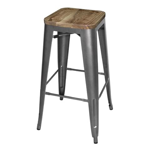 Bolero Tabourets Bistro Hauts L En Acier Gris Avec Assise En Bois L