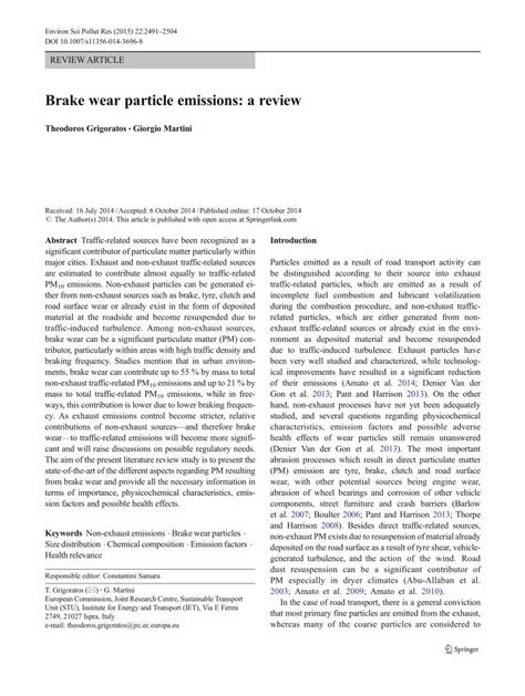 PDF Brake Wear Particle Emissions A Review Springer Major Cities