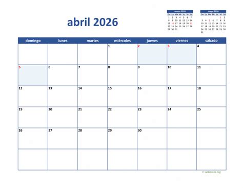 Calendario Abril 2026 de México WikiDates org