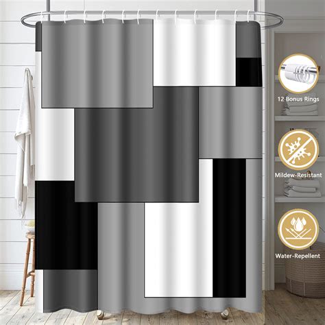 Framics 16 Pc Gray Geometric Shower Curtain And Rug Set Checkered