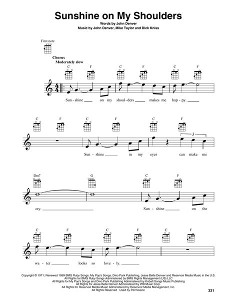 John Denver Sunshine On My Shoulders Sheet Music And Printable PDF