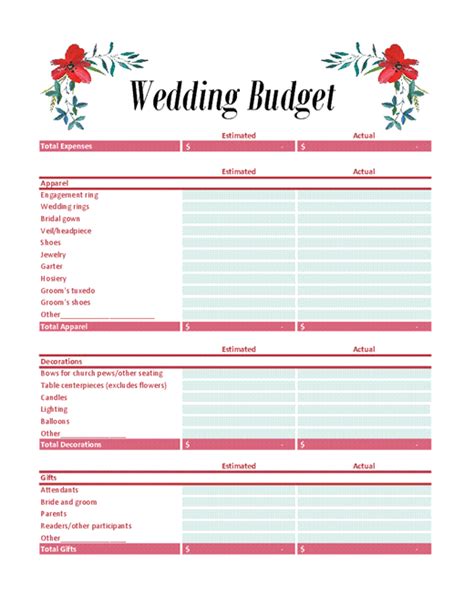 Wedding budget planner