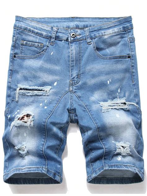 Manfinity Legnd Men Cotton Ripped Frayed Splash Ink Print Ripped Denim