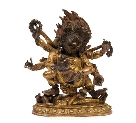 Six Armed Mahakala On Elephant Headed Vinayaka Base Bronze Oriental