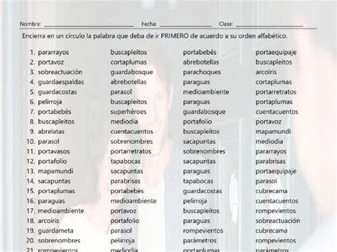 Compound Nouns Alphabetical Order II Spanish Worksheet Teaching Resources