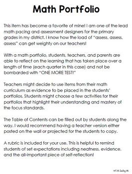 Math Portfolio by A Little Something | TPT