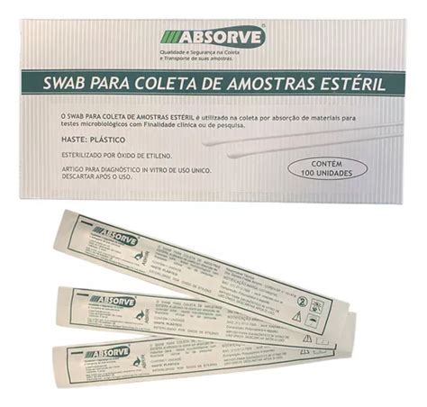 Swab Haste De Plastico Esteril Ponta Algodão Cx 100