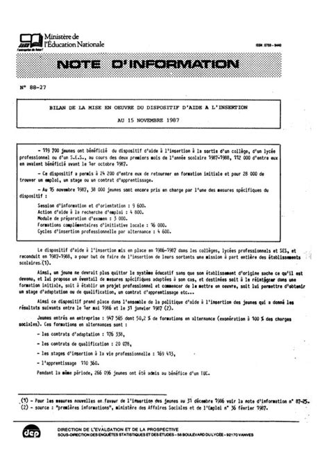 Bilan De La Mise En Oeuvre Du Dispositif Daide à Linsertion Au 15