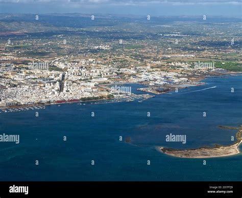 Aerial View Of Olhao At The Algarve Coast In Portugal Seen From An