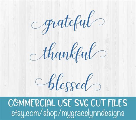 Grateful Thankful Blessed Svg Cut File Etsy