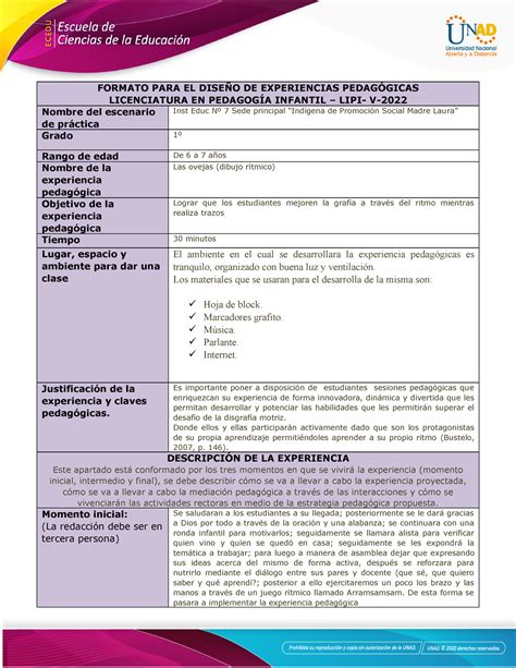 Formato para el diseño de experiencias pedagogicas FORMATO PARA EL